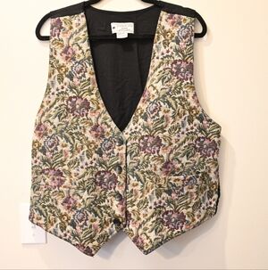 Vintage Floral Tapestry Corduroy Cotton Blend Button Down Vest 2XL Spring